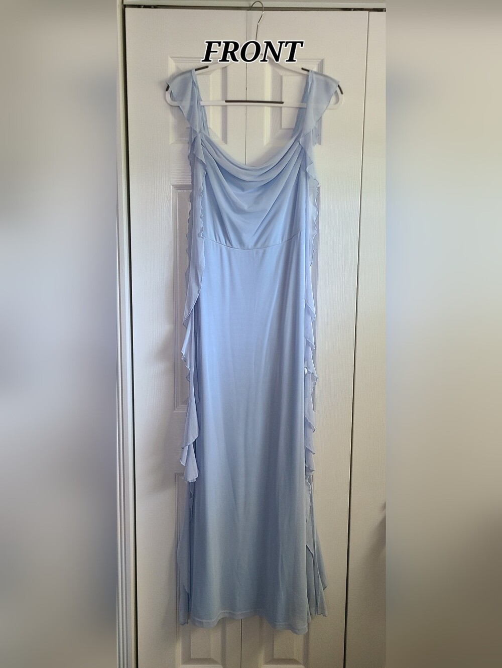 Light Blue Ruffle Trim Maxi Dress